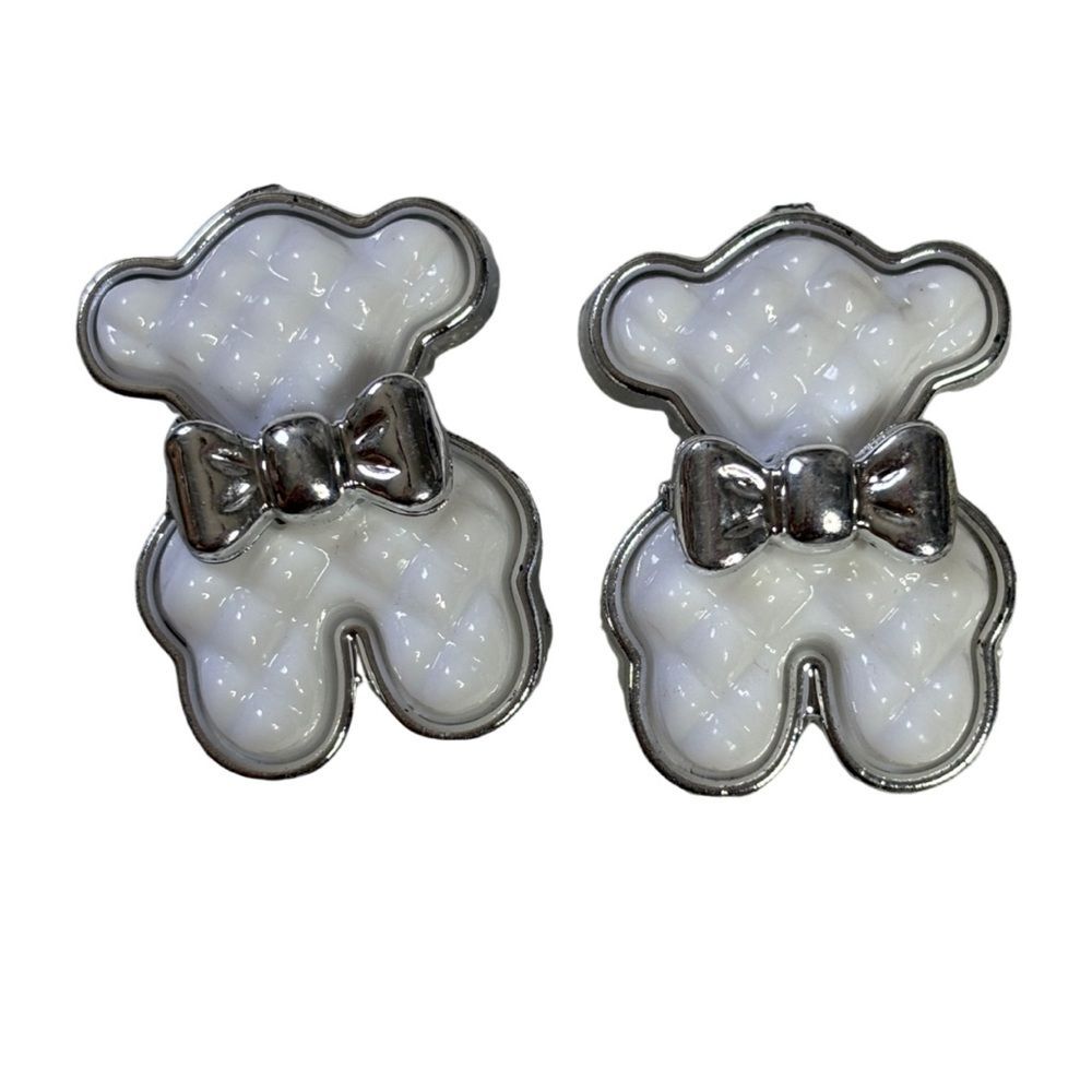 1 Pair Silver White Bear with Bow Jibbitz Charms for Crocs